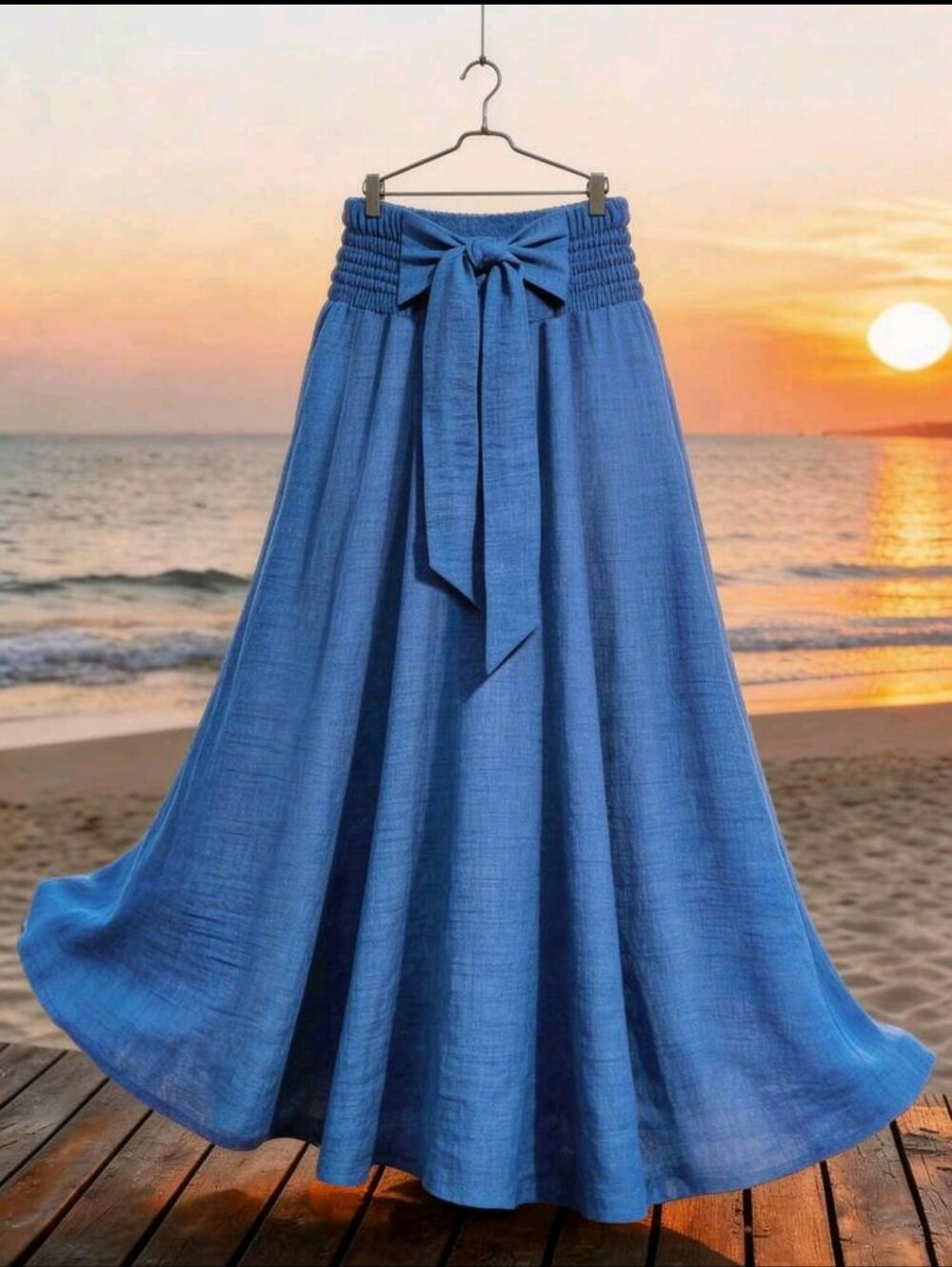 BRAND NEW ** Blue High-Waist Tie-Front Maxi Skirt - Women